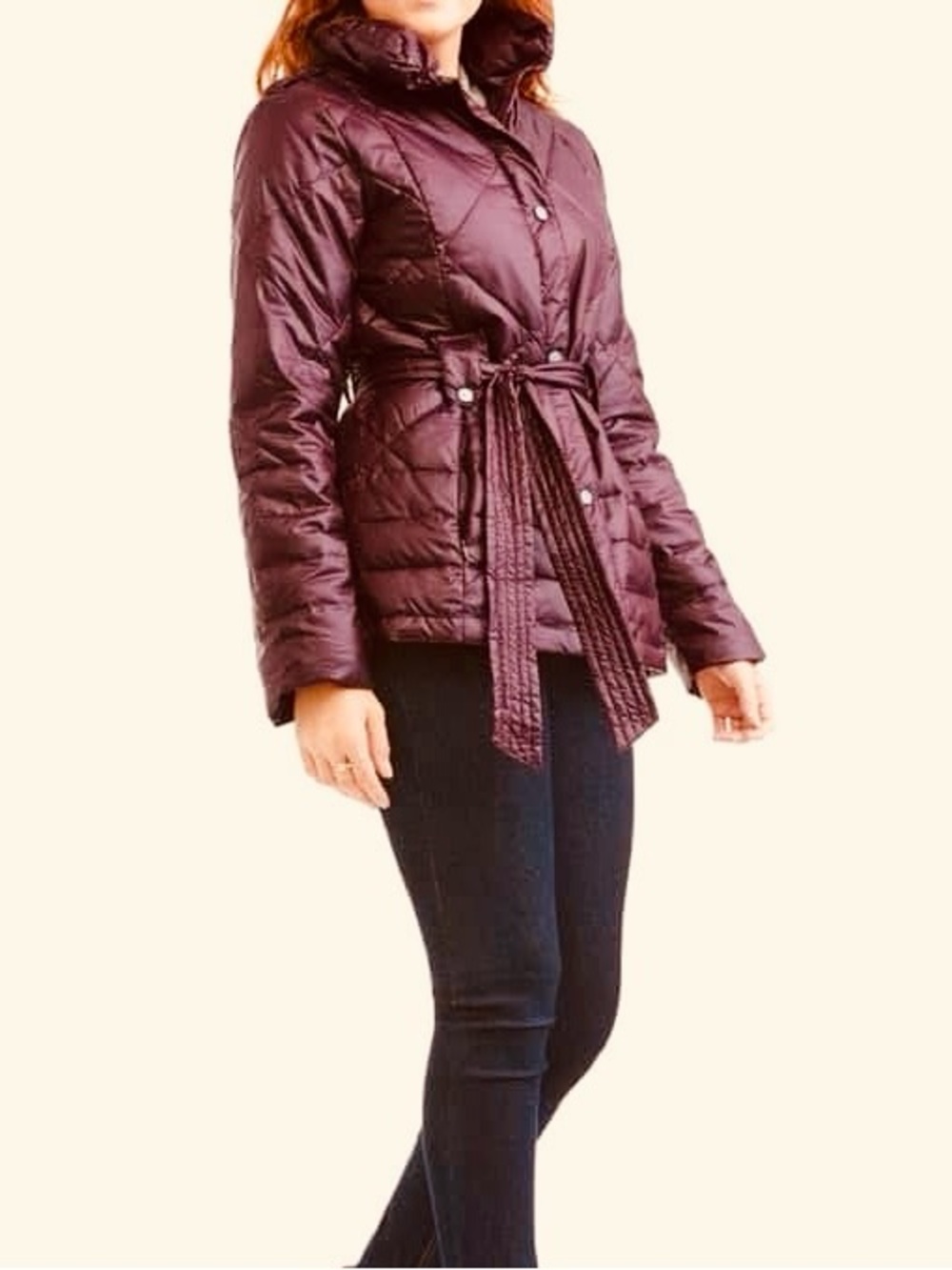 Big Chill Belted Quilted Puffer Jacket - Plum